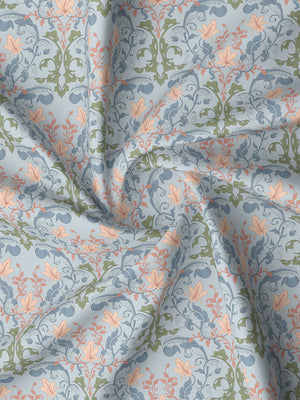 100% Cotton 180 TC, King Size Blue & Peach Bedsheet with 2 Pillow Covers, Pure Nest Collection (Floral Print)