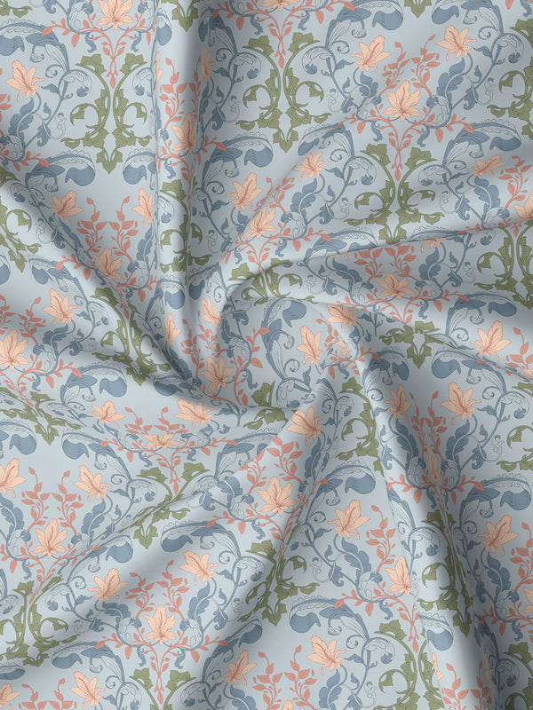 100% Cotton 180 TC, King Size Blue & Peach Bedsheet with 2 Pillow Covers, Pure Nest Collection (Floral Print)