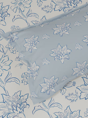 100% Cotton 180 TC, King Size Blue Bedsheet with 2 Pillow Covers, Pure Nest Collection (Floral Print)