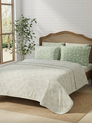 100% Cotton 180 TC, King Size Green Bedsheet with 2 Pillow Covers, Pure Nest Collection (Floral Print)