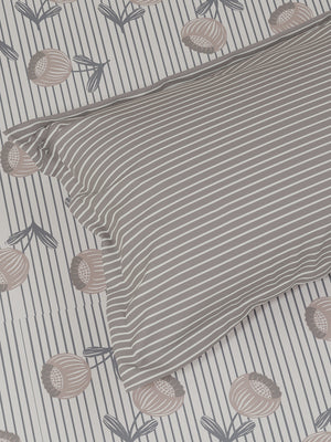 100% Cotton 180 TC, King Size Grey & White Bedsheet with 2 Pillow Covers, Pure Nest Collection (Floral Print)