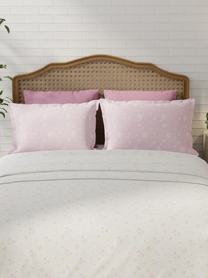 100% Cotton 180 TC, King Size Pink & White Bedsheet with 2 Pillow Covers, Pure Nest Collection (Floral Print)
