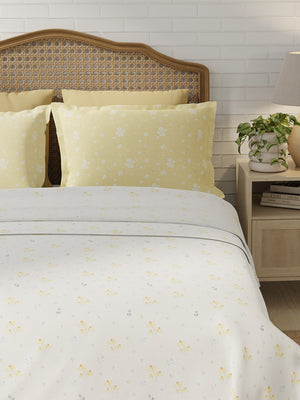 100% Cotton 180 TC, King Size Yellow & White Bedsheet with 2 Pillow Covers, Pure Nest Collection (Floral Print)