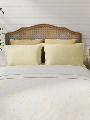 100% Cotton 180 TC, King Size Yellow & White Bedsheet with 2 Pillow Covers, Pure Nest Collection (Floral Print)