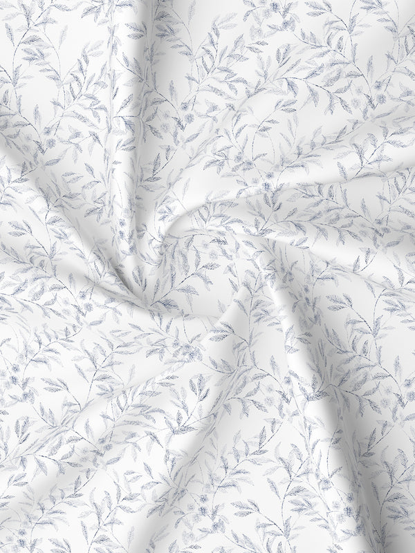 Lumina Floret 100% Cotton 144 TC White & Blue Floral Double Bedsheet with 2 Pillow Covers