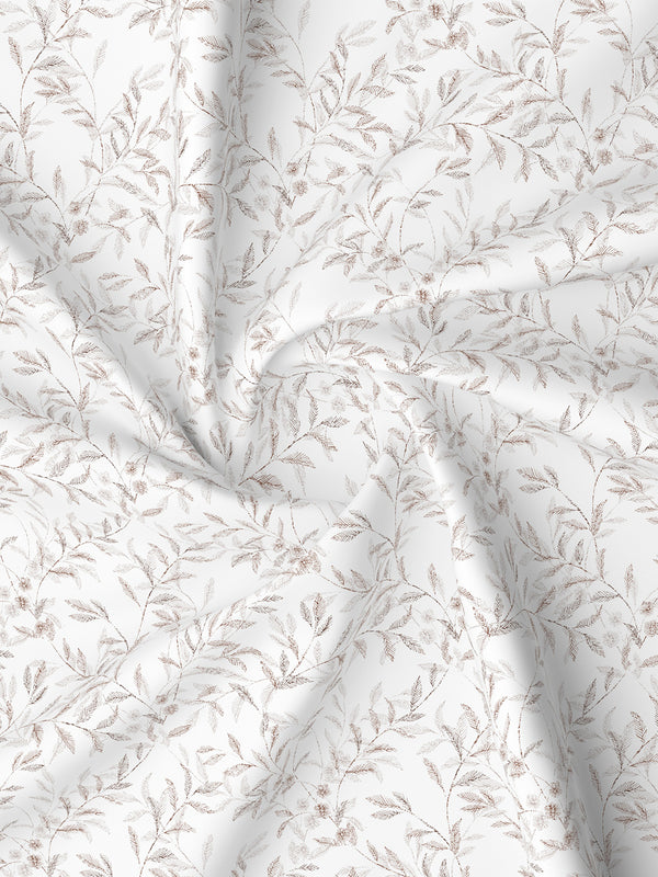 Lumina Floret 100% Cotton 144 TC White & Brown Floral Double Bedsheet with 2 Pillow Covers