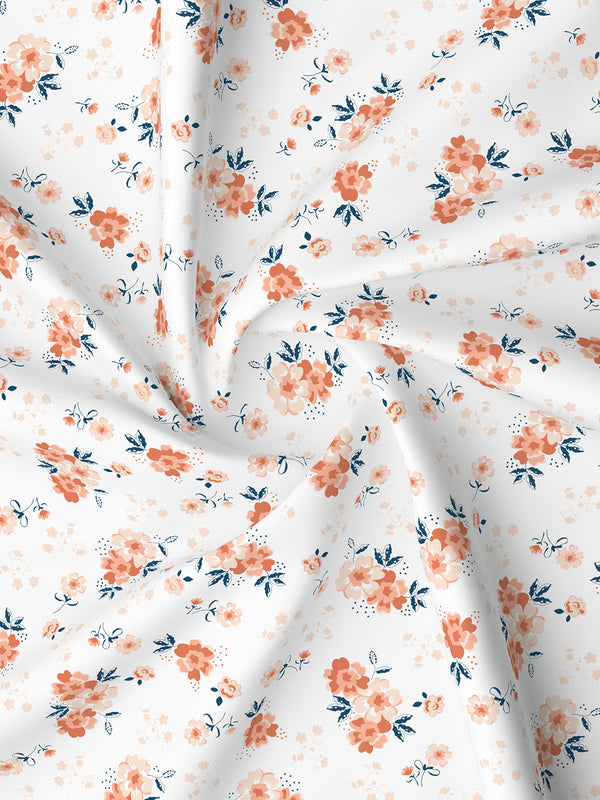 Lumina Floret 100% Cotton 144 TC White & Orange Floral Double Bedsheet with 2 Pillow Covers