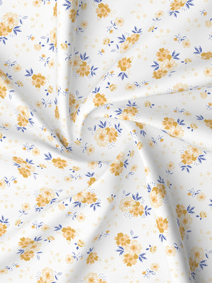 Lumina Floret 100% Cotton 144 TC White & Yellow Floral Double Bedsheet with 2 Pillow Covers