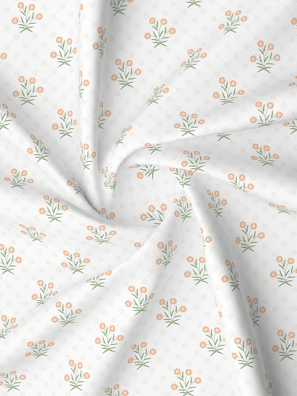 Lumina Floret 100% Cotton 144 TC White & Red Floral Double Bedsheet with 2 Pillow Covers