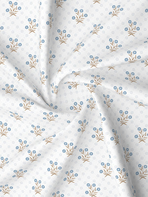 Lumina Floret 100% Cotton 144 TC Blue & White Floral Double Bedsheet with 2 Pillow Covers