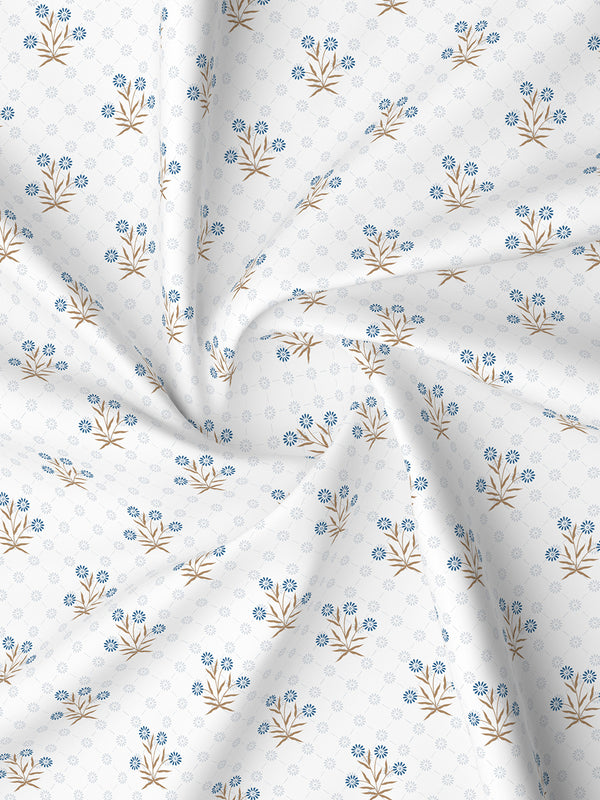 Lumina Floret 100% Cotton 144 TC Blue & White Floral Double Bedsheet with 2 Pillow Covers