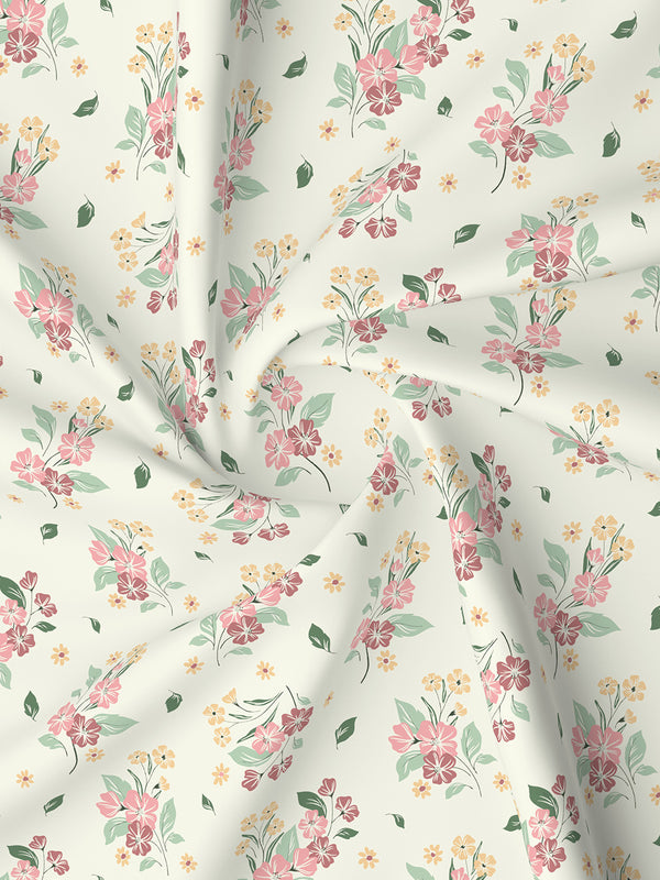 Lumina Floret 100% Cotton 144 TC Pink & White Floral Double Bedsheet with 2 Pillow Covers