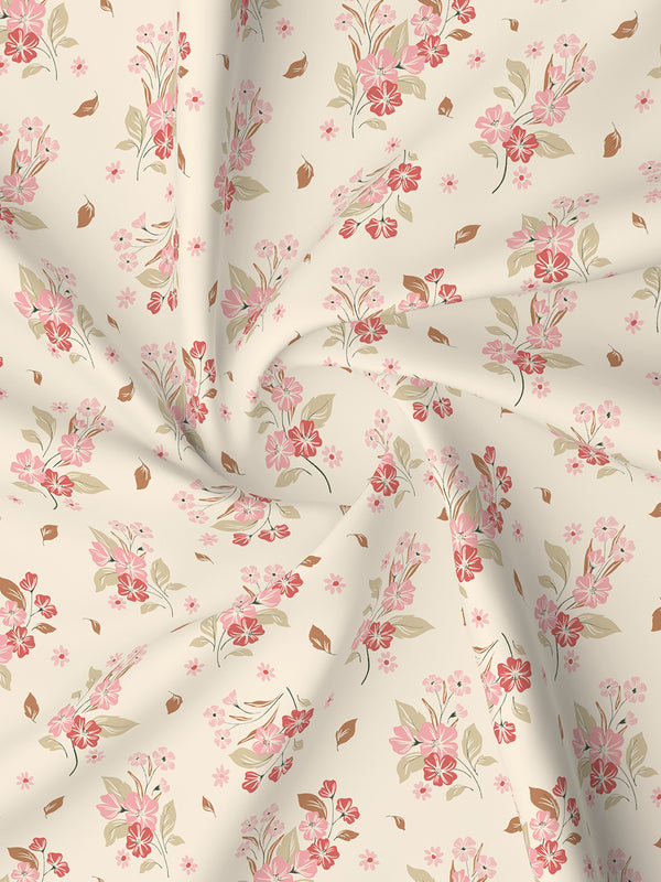 Lumina Floret 100% Cotton 144 TC Pink Floral Double Bedsheet with 2 Pillow Covers