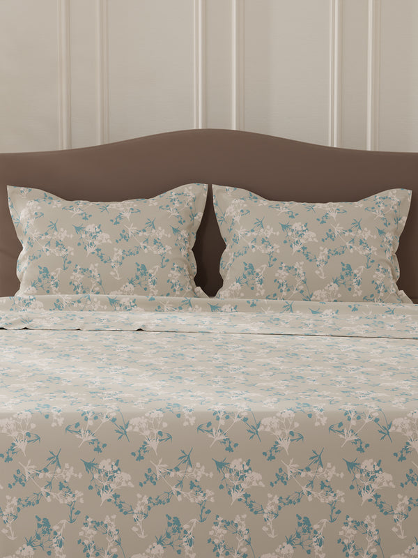 Lumina Floret 100% Cotton 144 TC Grey Floral Double Bedsheet with 2 Pillow Covers