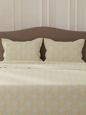 Lumina Floret 100% Cotton 144 TC Yellow & Grey Floral Double Bedsheet with 2 Pillow Covers
