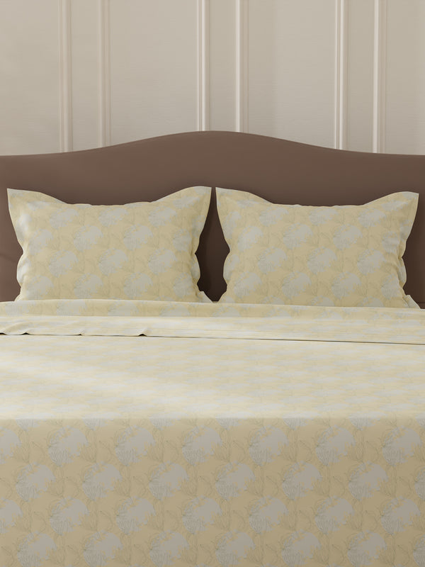 Lumina Floret 100% Cotton 144 TC Yellow & Grey Floral Double Bedsheet with 2 Pillow Covers