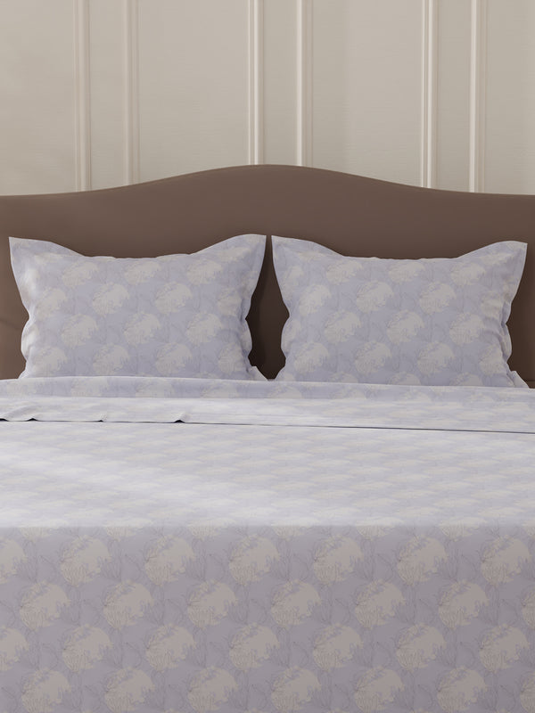Lumina Floret 100% Cotton 144 TC Purple Floral Double Bedsheet with 2 Pillow Covers
