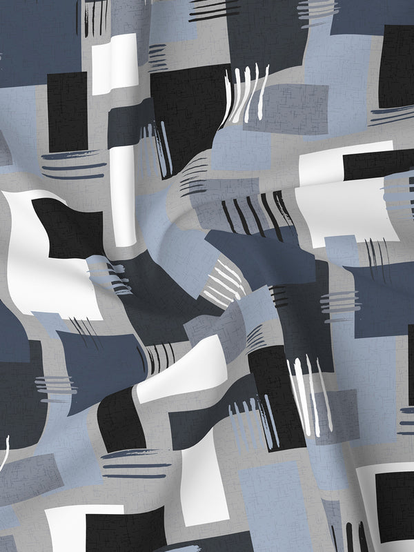 Lumina Floret 100% Cotton 144 TC Navy Blue Geometric Double Bedsheet with 2 Pillow Covers