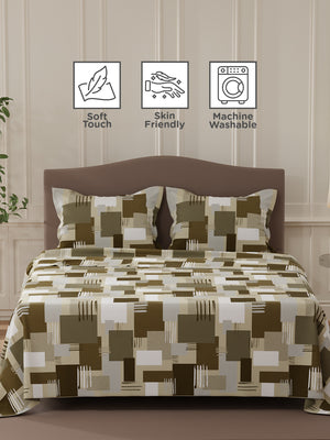 Lumina Floret 100% Cotton 144 TC Grey Geometric Double Bedsheet with 2 Pillow Covers