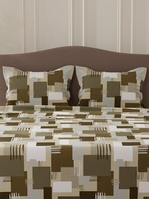 Lumina Floret 100% Cotton 144 TC Grey Geometric Double Bedsheet with 2 Pillow Covers