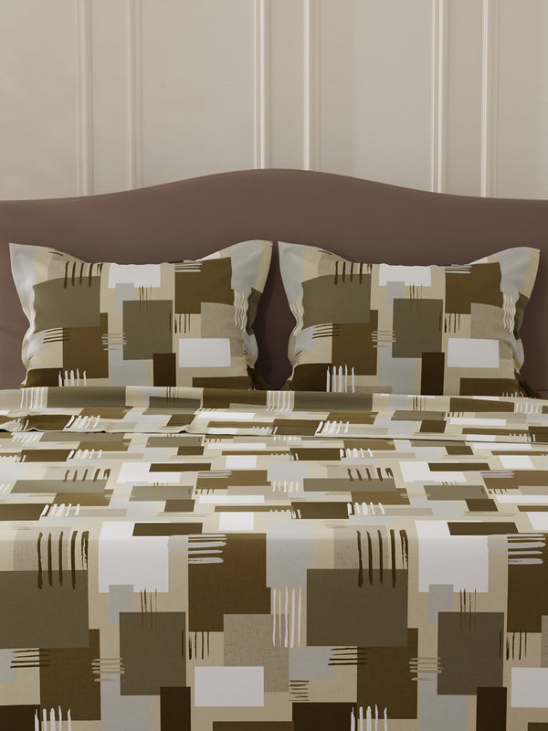 Lumina Floret 100% Cotton 144 TC Grey Geometric Double Bedsheet with 2 Pillow Covers