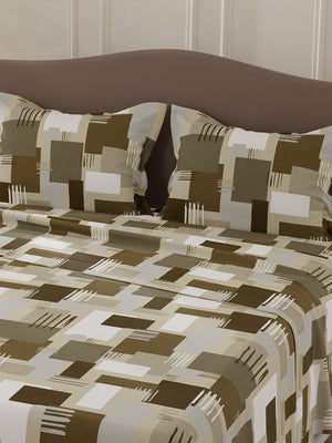 Lumina Floret 100% Cotton 144 TC Grey Geometric Double Bedsheet with 2 Pillow Covers