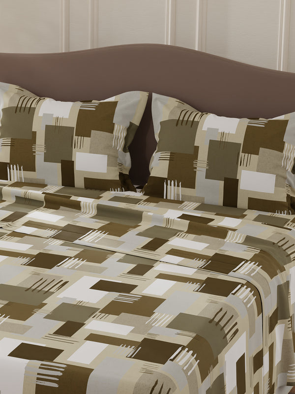 Lumina Floret 100% Cotton 144 TC Grey Geometric Double Bedsheet with 2 Pillow Covers