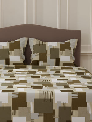 Lumina Floret 100% Cotton 144 TC Grey Geometric Double Bedsheet with 2 Pillow Covers