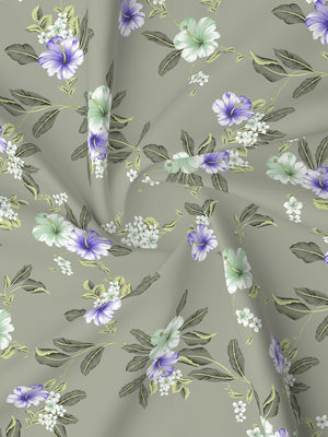 Lumina Floret 100% Cotton 144 TC Grey & Purple Floral Double Bedsheet with 2 Pillow Covers