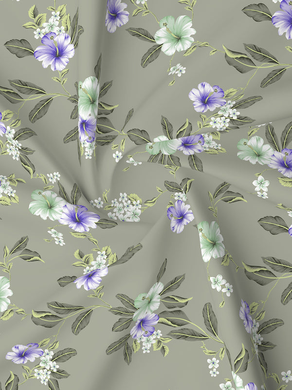 Lumina Floret 100% Cotton 144 TC Grey & Purple Floral Double Bedsheet with 2 Pillow Covers