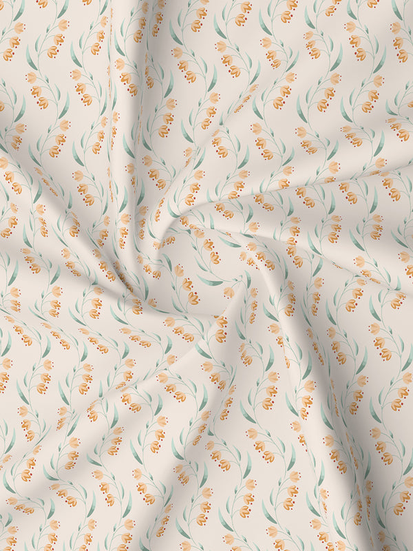 Lumina Floret 100% Cotton 144 TC Cream Floral Double Bedsheet with 2 Pillow Covers