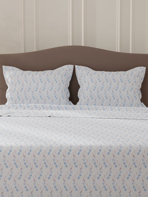 Lumina Floret 100% Cotton 144 TC Blue Floral Double Bedsheet with 2 Pillow Covers