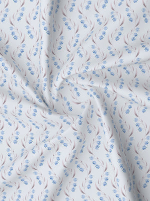 Lumina Floret 100% Cotton 144 TC Blue Floral Double Bedsheet with 2 Pillow Covers