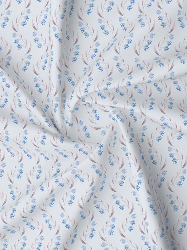 Lumina Floret 100% Cotton 144 TC Blue Floral Double Bedsheet with 2 Pillow Covers