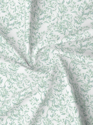 Lumina Floret 100% Cotton 144 TC Green & White Floral Double Bedsheet with 2 Pillow Covers