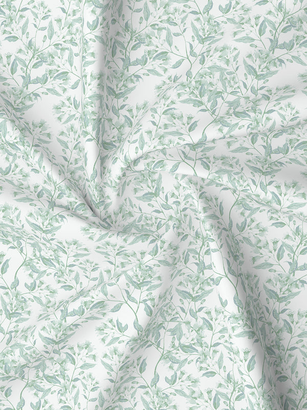 Lumina Floret 100% Cotton 144 TC Green & White Floral Double Bedsheet with 2 Pillow Covers