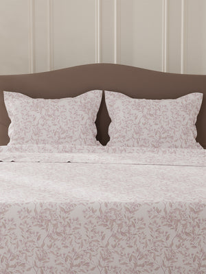 Lumina Floret 100% Cotton 144 TC Purple & White Floral Double Bedsheet with 2 Pillow Covers