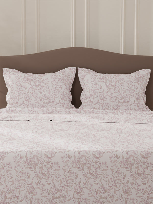 Lumina Floret 100% Cotton 144 TC Purple & White Floral Double Bedsheet with 2 Pillow Covers