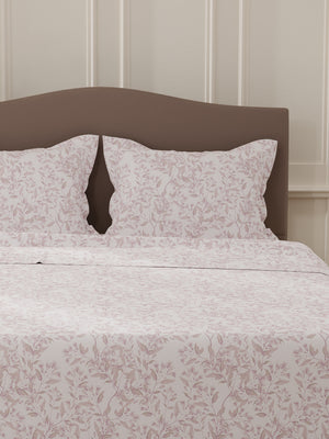 Lumina Floret 100% Cotton 144 TC Purple & White Floral Double Bedsheet with 2 Pillow Covers