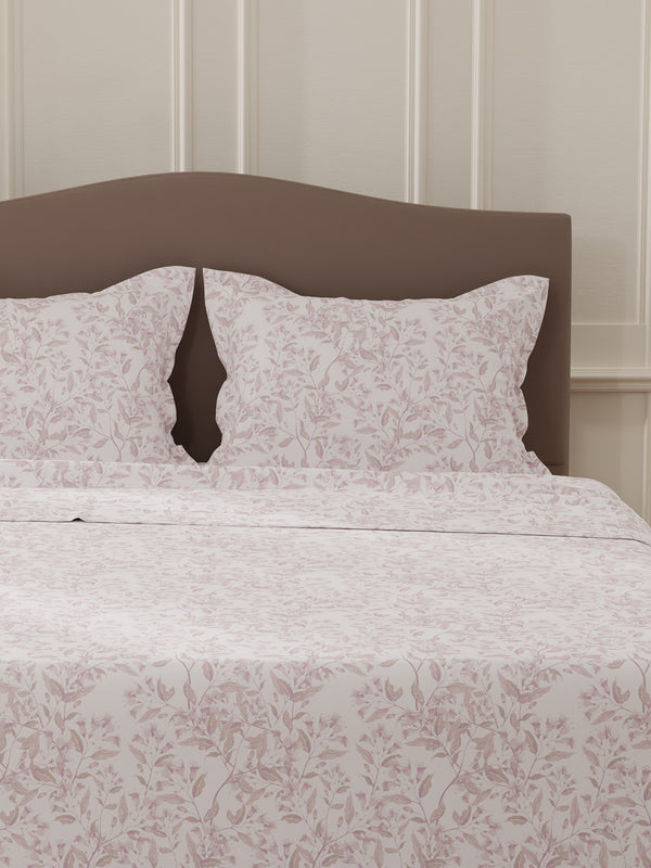 Lumina Floret 100% Cotton 144 TC Purple & White Floral Double Bedsheet with 2 Pillow Covers