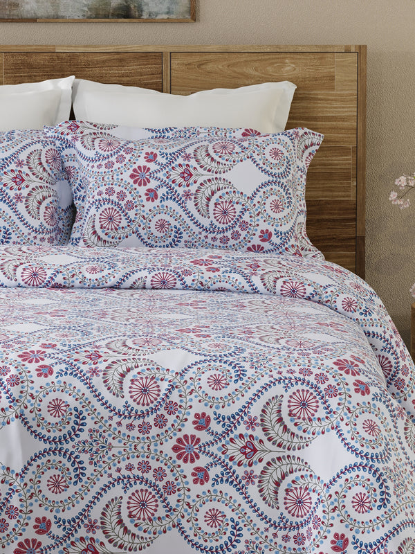 Lumina Floret 100% Cotton 144 TC Purple Ethnic Print Double Bedsheet with 2 Pillow Covers