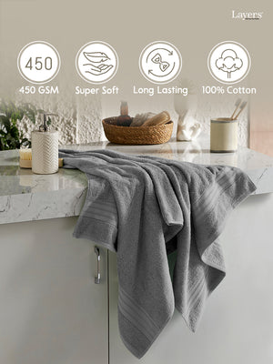 Home Easy 100% Cotton 450 GSM Grey Bath Towel - Pack of 1 (150 L cm x 75 W cm)