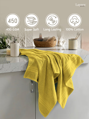 Home Easy 100% Cotton 450 GSM Yellow Bath Towel - Pack of 1 (150 L cm x 75 W cm)