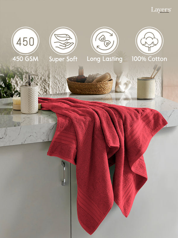 Home Easy 100% Cotton 450 GSM Pink Bath Towel - Pack of 1 (150 L cm x 75 W cm)