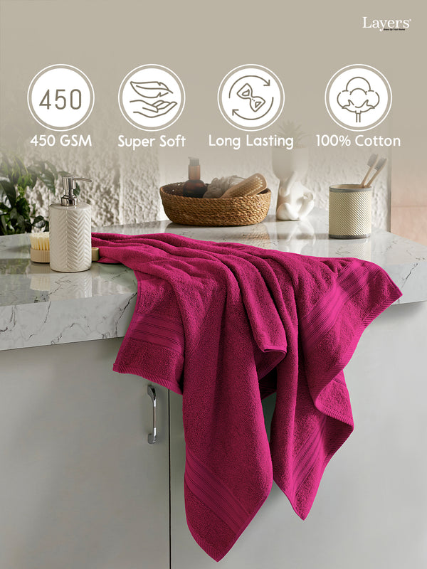 Home Easy 100% Cotton 450 GSM Pink Bath Towel - Pack of 1 (150 L cm x 75 W cm)