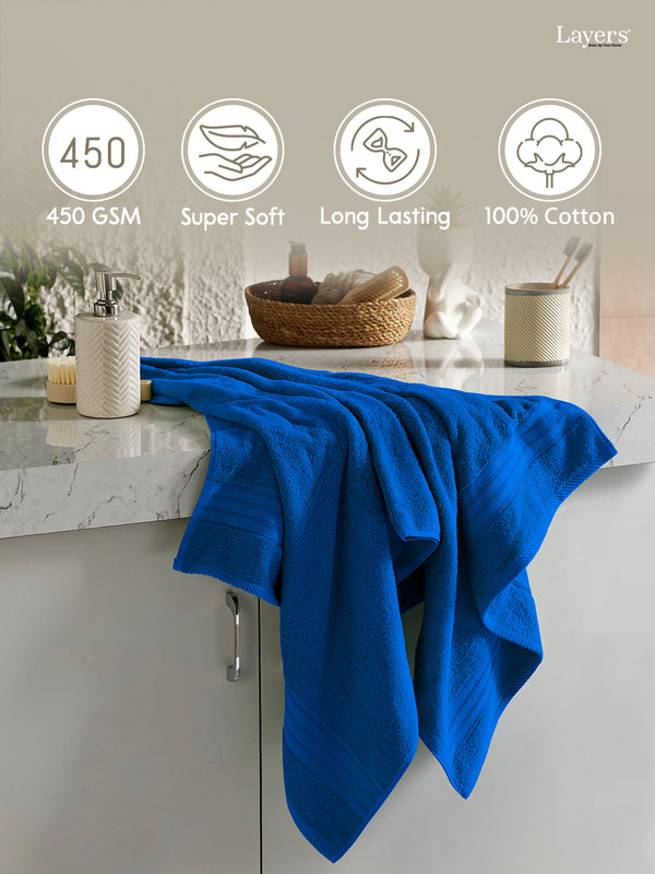 Home Easy 100% Cotton 450 GSM Blue Bath Towel - Pack of 1 (150 L cm x 75 W cm)