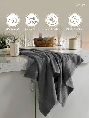 Home Easy 100% Cotton 450 GSM Grey Bath Towel - Pack of 1 (150 L cm x 75 W cm)