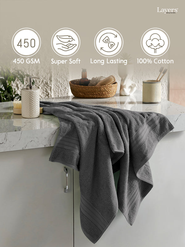 Home Easy 100% Cotton 450 GSM Grey Bath Towel - Pack of 1 (150 L cm x 75 W cm)