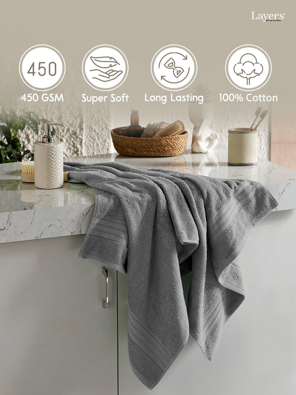 Be Bold 100% Cotton 450 GSM Grey Solid Bath Towel - Pack of 1 (150 L cm x 75 W cm)