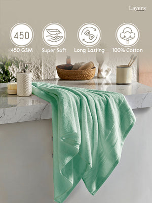 Be Bold 100% Cotton 450 GSM Green Solid Bath Towel - Pack of 1 (150 L cm x 75 W cm)